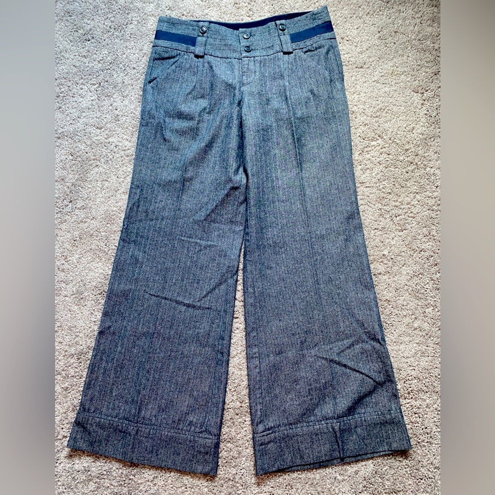 ANTHRO Gidra Mid Rise Wide Leg Pant Blue Cotton Wool Blend Knit Trouser Pleated